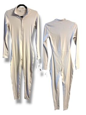 🧘🏼‍♀️ Ecupper One Piece Yoga Jumpsuit Zip Front Long Sleeve Beige Athleisure M